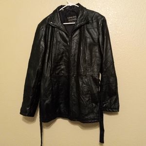 Navarre Black Genuine Leather Belted Jacket